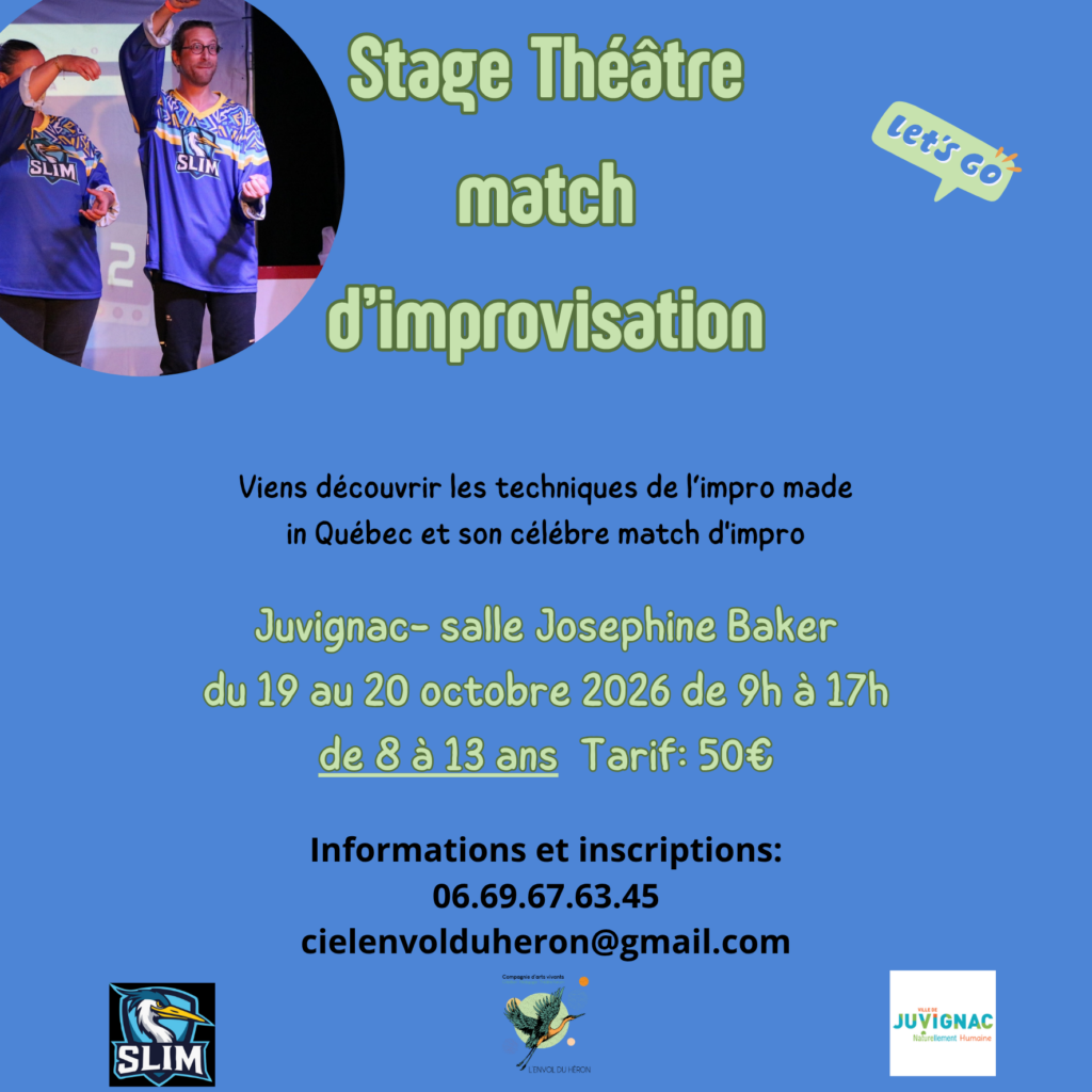 Stage théâtre d'improvisation organisé par la compagnie L'envol du héron et dirigé par Pauline Colomar à Juvignac