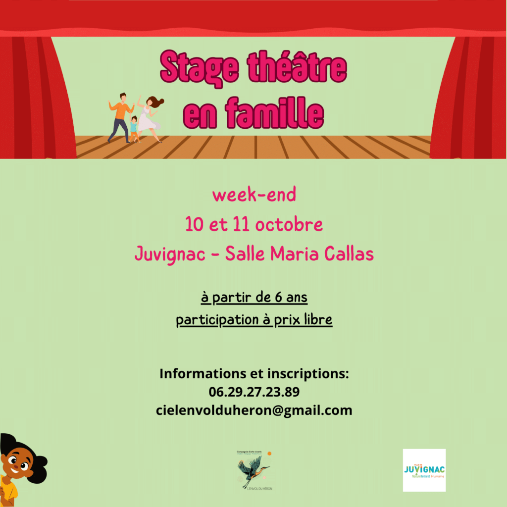 stage théâtre familial organisé par la compagnie L'envol du héron et dirigé par Kevin Gallet